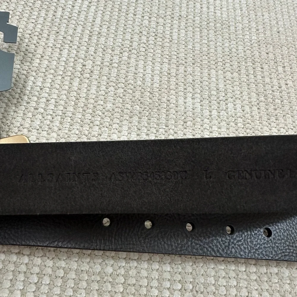 AllSaints Mens Deep Brown Genuine Leather 32mm Casual Belt Gold Buckle Large NEW